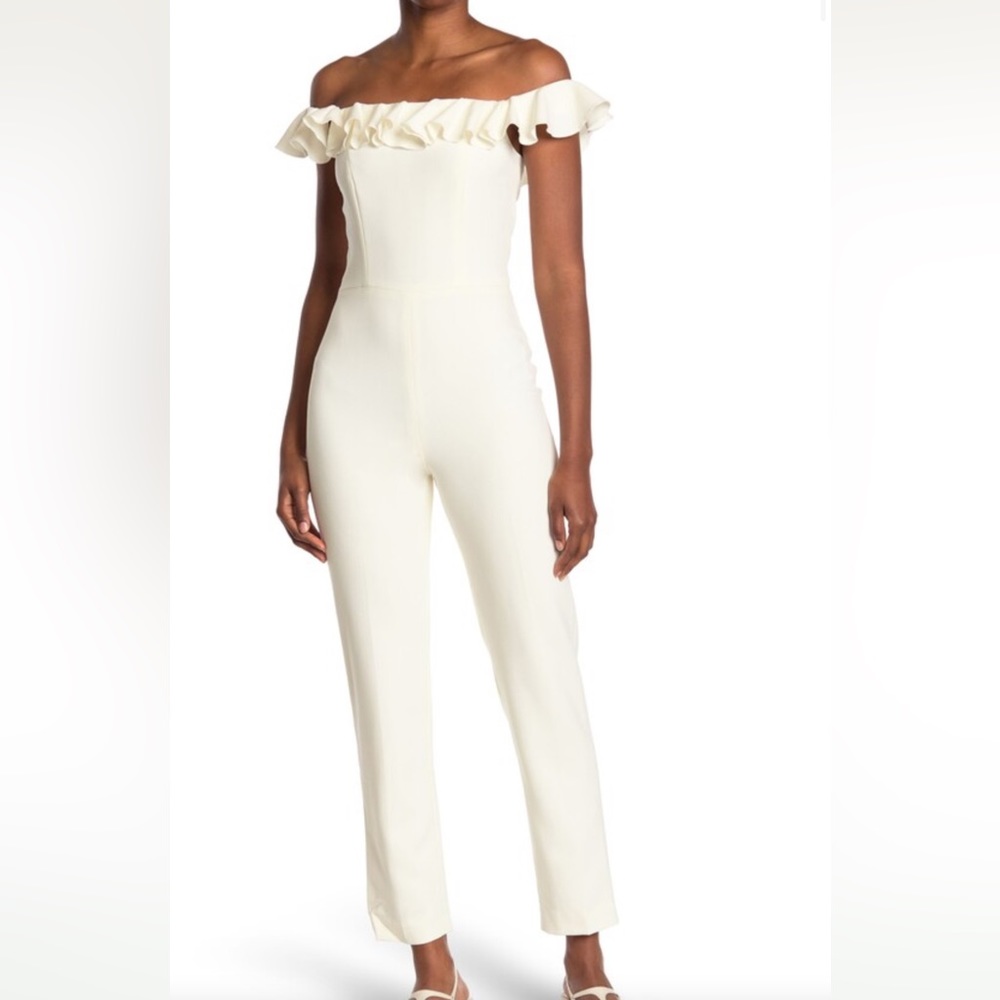 French Connection white ruffle jumpsuit